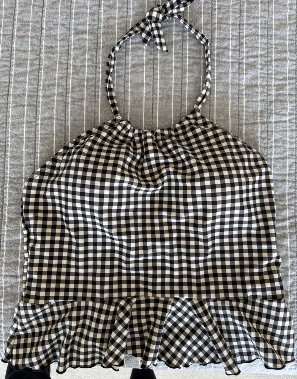 Black and White Gingham Halter Swim Top - Women Swim